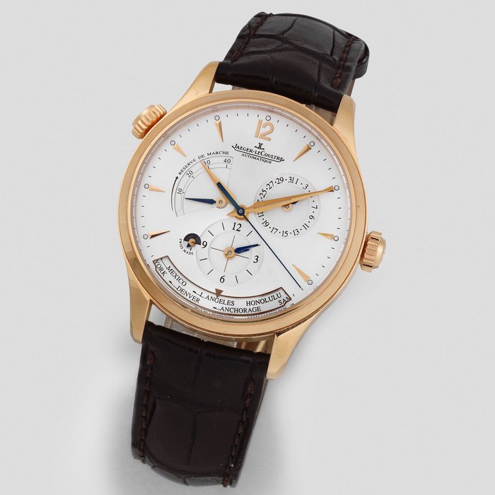 Jaeger-LeCoultre. An 18K rose gold automatic calendar world time wristwatch with dual time and power reserve Master Control 1000 Hours, Ref: 176.2.29.S, Sold 27th July 2011