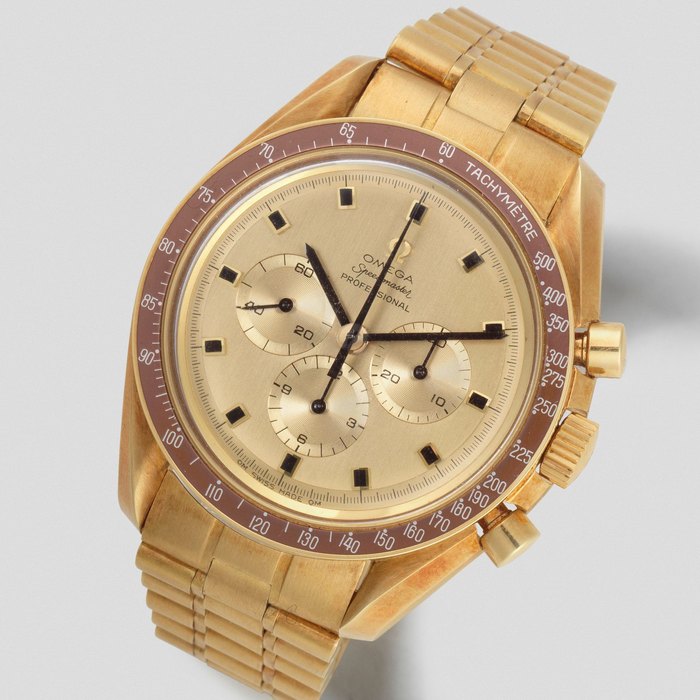 Omega. A Very Fine And Rare Limited Edition 18K gold automatic chronograph Bracelet Watch, Commemorating the Apollo 11 Space Mission And The Successful Moon Landing in 1969 Speedmaster Professional, Limited Edition No.296, Ref: 145.022-69, Circa 1969