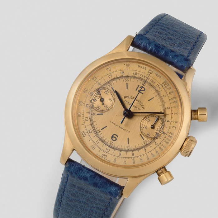 Rolex. An early 18K rose gold manual wind chronograph bracelet watch Oyster Antimagnetic 'Monoblocco', Ref: 3525, Circa 1942