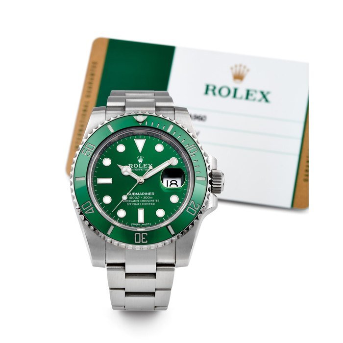 Rolex Rolex. A Stainless Steel Submariner Bracelet Watch with Green Dial, Ref. 116610LV, With Box, Certificate, Extra Links and Swing Tag · 116610LV