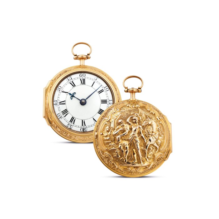  Ellicott, London. A Very Rare 22 carat Yellow Gold Pair-Case Repoussé Watch, No. 5272, Repoussé by George Michael Moser, Formerley in the Legendary Lord Michael Sandberg Watch Collection., Price & Market Data