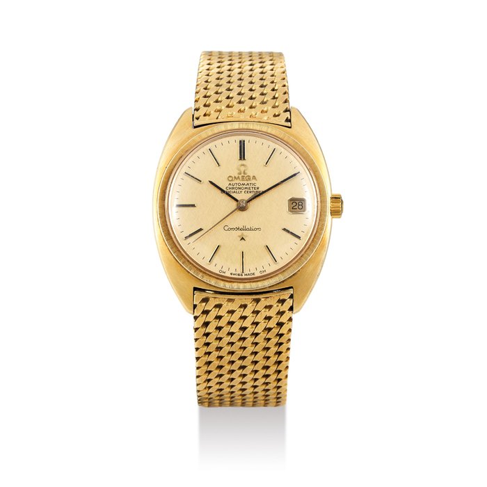 Omega. A 18k Yellow Gold Constellation Automatic Bracelet Watch with Date, With Box and Warranty Card