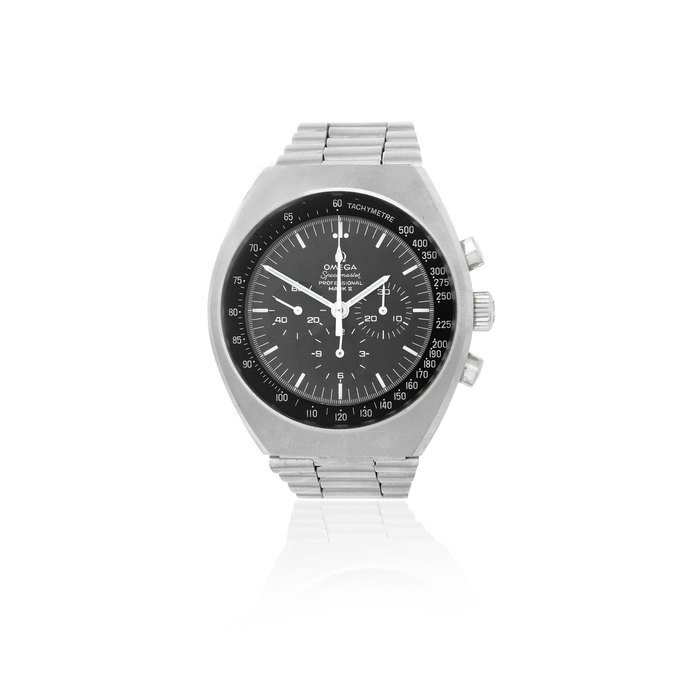 Omega Omega. A stainless steel manual wind chronograph bracelet watch Speedmaster Professional Mark II, Ref: 145.014, Circa 1975