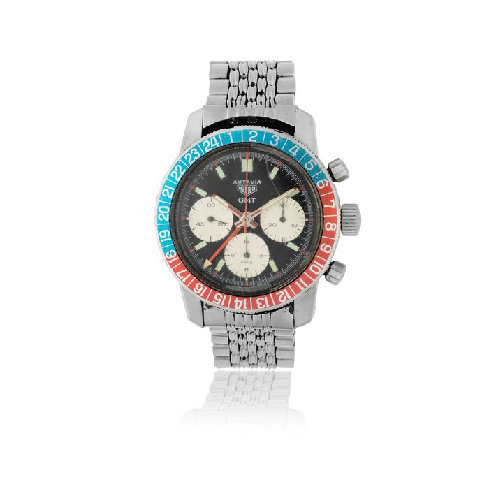 Heuer. A stainless steel manual wind chronograph bracelet watch with GMT Autavia GMT, Ref: 2446 C, Circa 1970