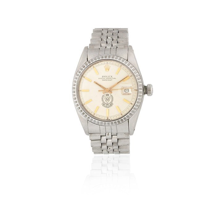 Rolex Rolex. A stainless steel automatic calendar bracelet watch with Bahrain emblem Datejust, Ref: 1603, Circa 1978 · 1603