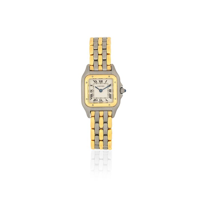 Cartier. A lady's stainless steel and gold quartz bracelet watch Panthere, Circa 2000