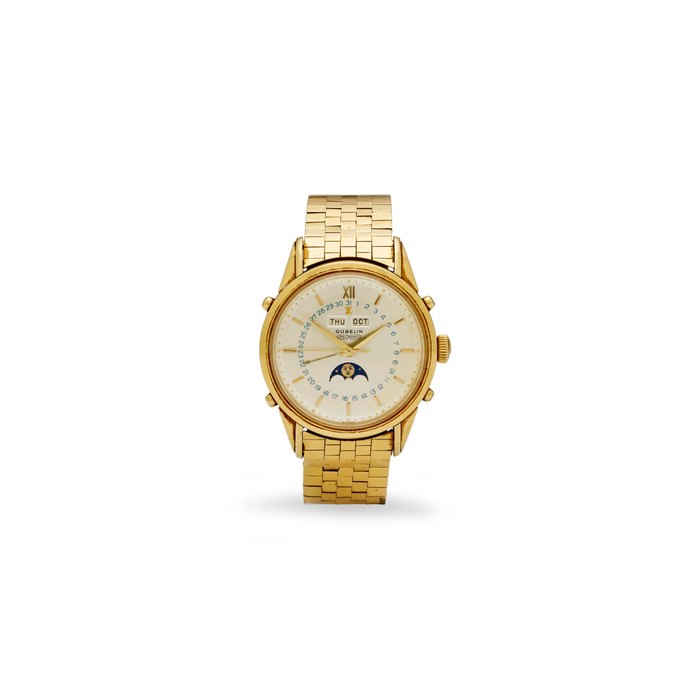 Gübelin. A fine 18K gold automatic center seconds calendar watch with moon phase Ipso Matic, 1950's