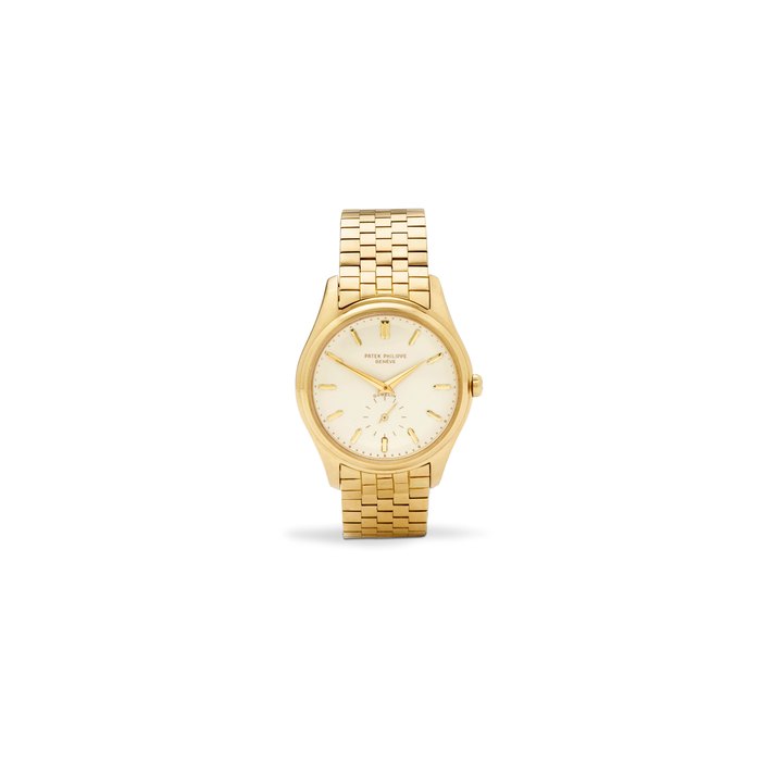 Patek Philippe. A fine and rare 18K gold enamel dial automatic wristwatch and braceletRetailed by Gübelin Ref: 2526, 1954
