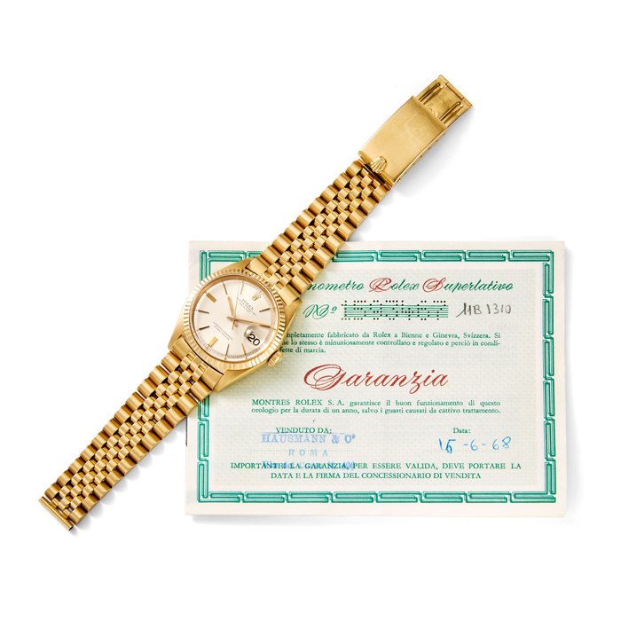 Rolex. A fine 18K gold automatic calendar bracelet watch Oyster Perpetual Datejust, Ref: 1601, Sold 1968