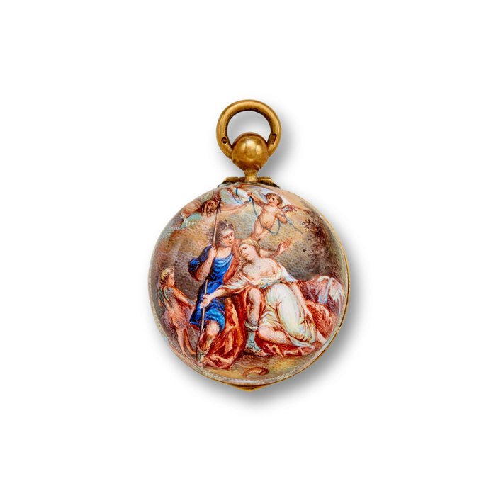 A Viennese enameled gold 17th century style verge watchThird quarter 19th century