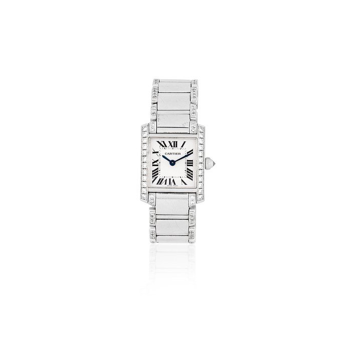 Cartier Cartier. A lady's 18K white gold and diamond set quartz bracelet watch Tank Française, Ref: 2403, Circa 2005
