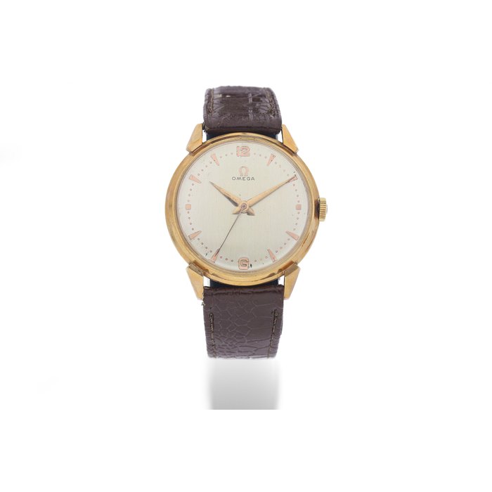 Omega. A Yellow Gold Wristwatch with Faceted Lugs