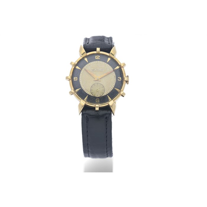 LeCoultre. A 14K Yellow Gold Wristwatch with Fancy Lugs and Gold Riders