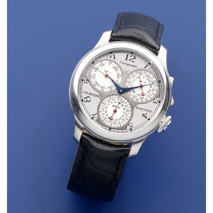 F.P. Journe. A fine platinum manual wind chronograph wristwatch with 100th of a second measurement Centigraphe Souverain, Ref: No.035-CT, Sold 16th February 2009