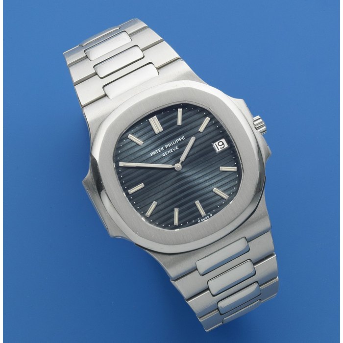 Patek Philippe. A fine and rare stainless steel automatic calendar bracelet watch Jumbo Nautilus, Ref: 3700/11, Sold 25th March 1983