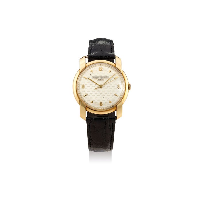 Vacheron Constantin. A Rare Large Yellow Gold Centre Seconds Wristwatch with Textured Dial, Circa 1955