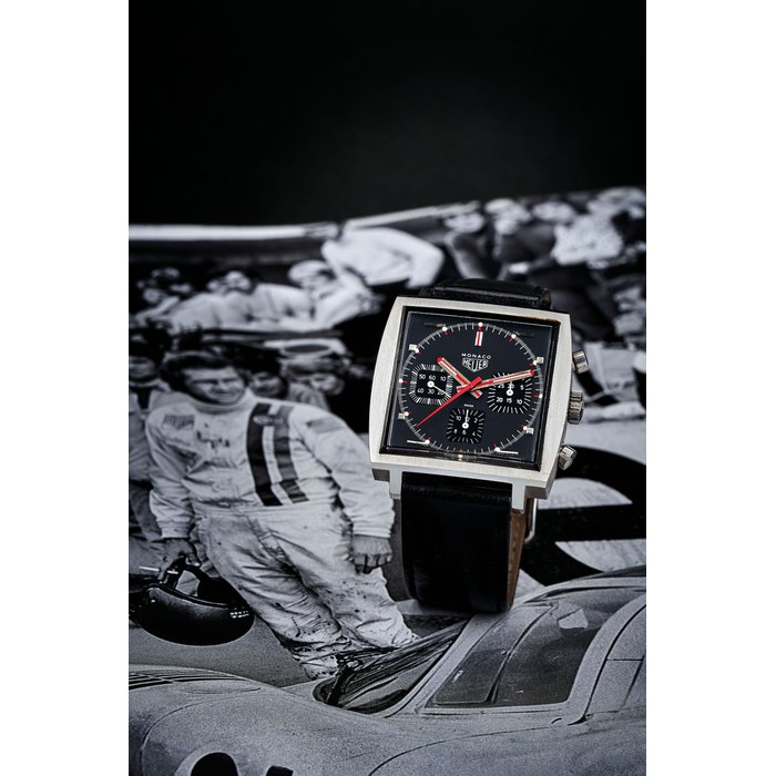 Heuer. A stainless steel chronograph square wristwatch Ref. 73633