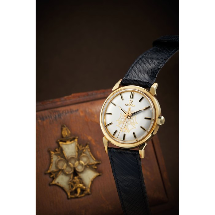 Omega. A Yellow Gold Wristwatch, to Commemorate the 1956 Olympic Games Held in Melbourne, Australia, With box