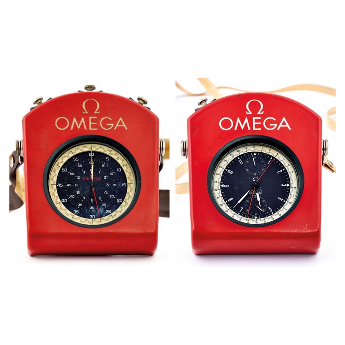 Omega Two Omega Stainless Steel Split 1/10th Second Chronograph Stop Watches, With box