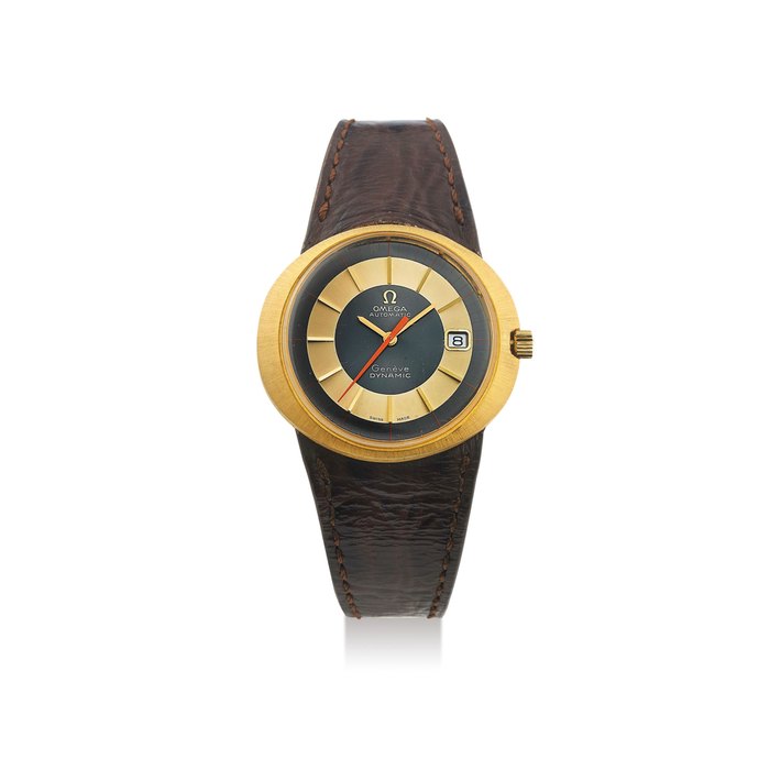 Omega. A Yellow Gold Oval Wristwatch with Date, With box