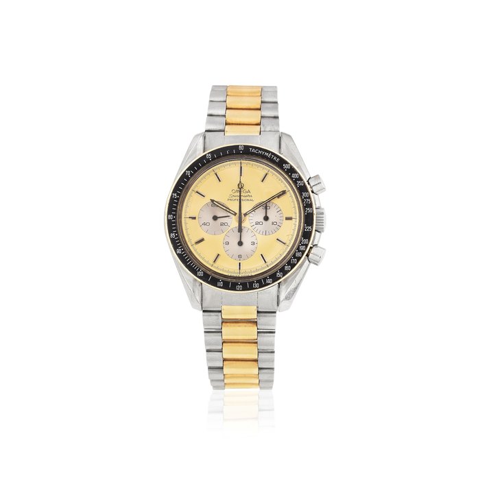 Omega. A stainless steel and gold manual wind chronograph bracelet watch Speedmaster Professional, Ref: DD145.022, Circa 1980