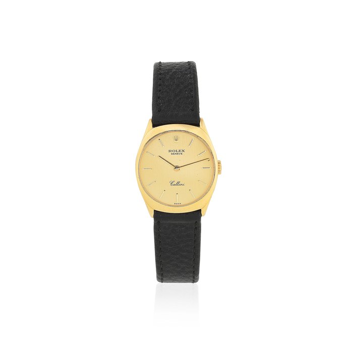 Rolex. A lady's 18K gold manual wind tonneau form wristwatch Cellini, Ref: 4129/8, Sold 18th October 1991