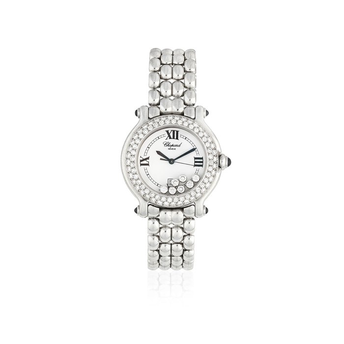 Chopard. A lady's stainless steel and diamond set quartz calendar bracelet watch Happy Sport, Ref: 27/8291-23, Circa 2010