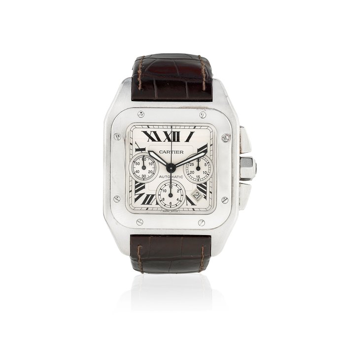 Cartier. A stainless steel automatic calendar chronograph wristwatch Santos 100, Ref: 2740, Circa 2010