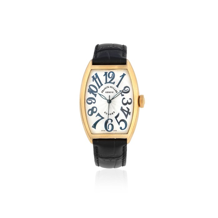 Franck Muller. An 18K gold automatic tonneau form wristwatch Sunset, Ref: 5850 SC, Circa 2005