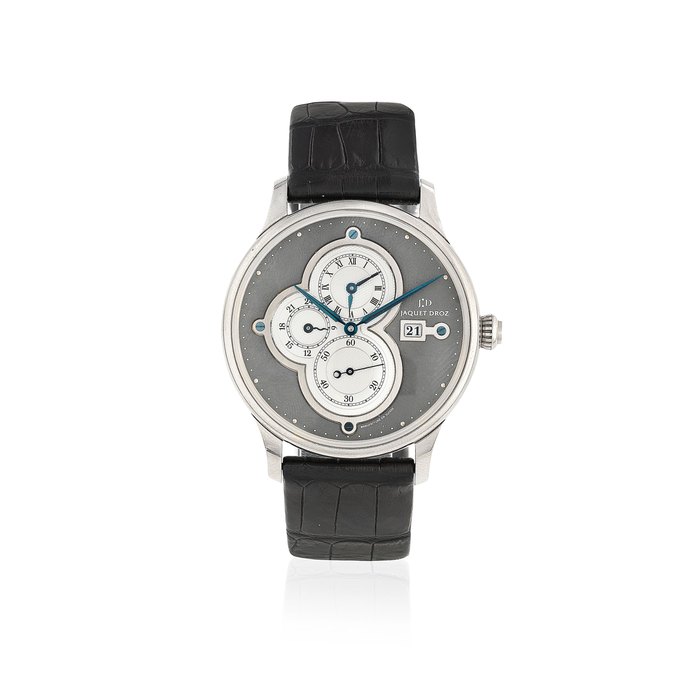 Jaquet Droz. An 18K white gold automatic calendar wristwatch with second time zone Time Zone No.35, Ref: J015134, Sold 25th August 2006