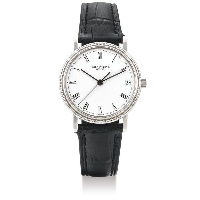 Patek Philippe, A White Gold Automatic Center Seconds Wristwatch with Date, Ref. 3802/200 "Calatrava", Mvt No. 1910352 Case No. 2921614, with Extract from the Archives