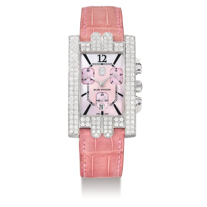 Harry Winston, A Fine White Gold and Diamond-set Chronograph Wristwatch with Date and Mother-of-Pearl Dial Ref. 310UCQW