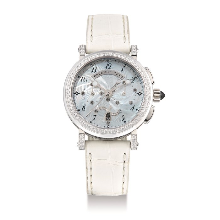 Breguet, A Fine Lady's White Gold and Diamond Set Automatic Chronograph Wristwatch with Date, "De La Marine, Ref. 8828 Case No. 1813 AO