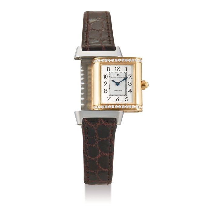 Jaeger-LeCoultre, A Lady's Stainless Steel and Gold Diamond-Set Rectangular Reversible Wristwatch, "Reverso", Ref. 265508, Case No. 1928172