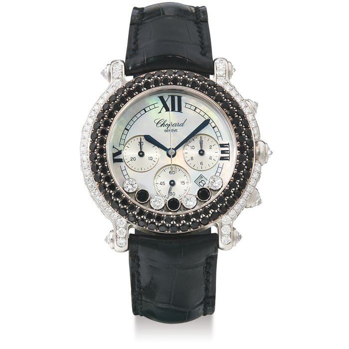 Chopard Chopard, A Fine White Gold, Diamond and Black Diamond-Set Chronograph Wristwatch with Date and Mother-of-Pearl Dial, Price & Market Data