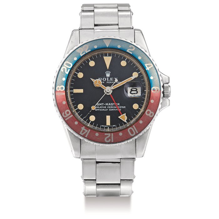 Rolex Rolex, A Stainless Steel Automatic Dual Time Wristwatch with Date and Bracelet, Ref. 1675, GMT-Master "Pepsi", No. 3382555 · 1675