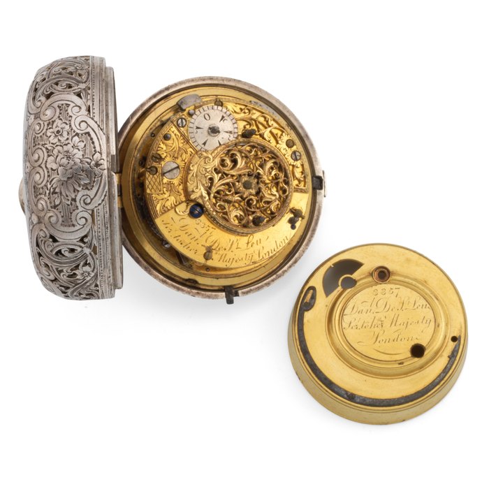 Daniel De Saint Leu for George Prior, London. A quadruple silver tortoiseshell cased open face clock watch made for the Turkish market Circa 1790
