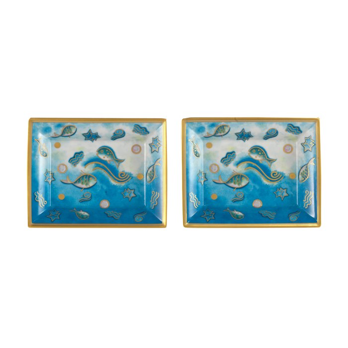 Patek Philippe A pair of Patek Philippe 'Les Poissons' commemoration Limoges dishes from 2008