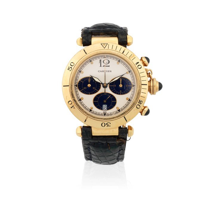 Cartier Cartier. An 18K gold quartz calendar chronograph wristwatch Pasha, Ref: 1990/0597, Circa 1990