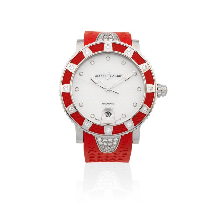 Ulysse Nardin. A lady's stainless steel and diamond set automatic calendar wristwatch Lady Diver, Ref: 8103-101, Circa 2010