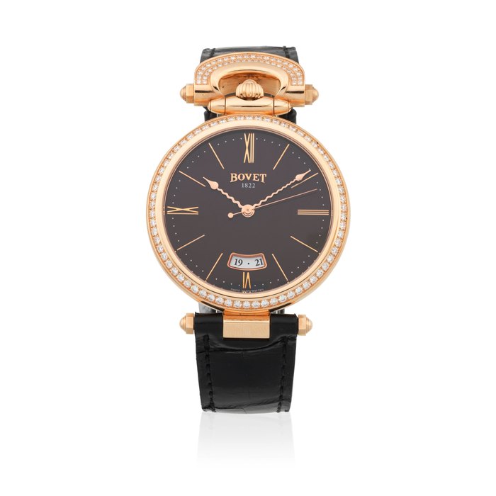 Bovet. An 18K rose gold and diamond set automatic calendar wristwatch Ref: HMS018-SD12, Limited Edition No.604/1822, Sold 29th July 2012