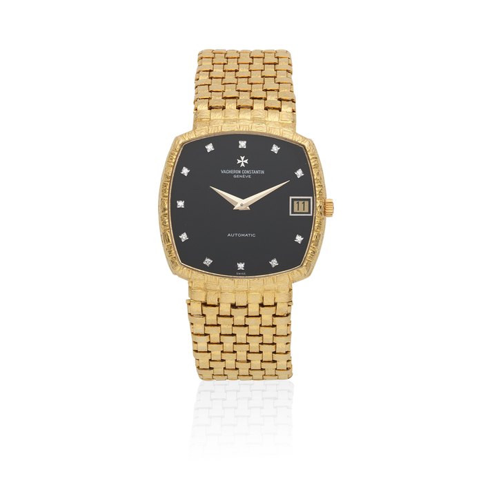 Vacheron & Constantin. An 18K gold automatic cushion form bracelet watch with diamond set dial Ref: 44005, Circa 1980