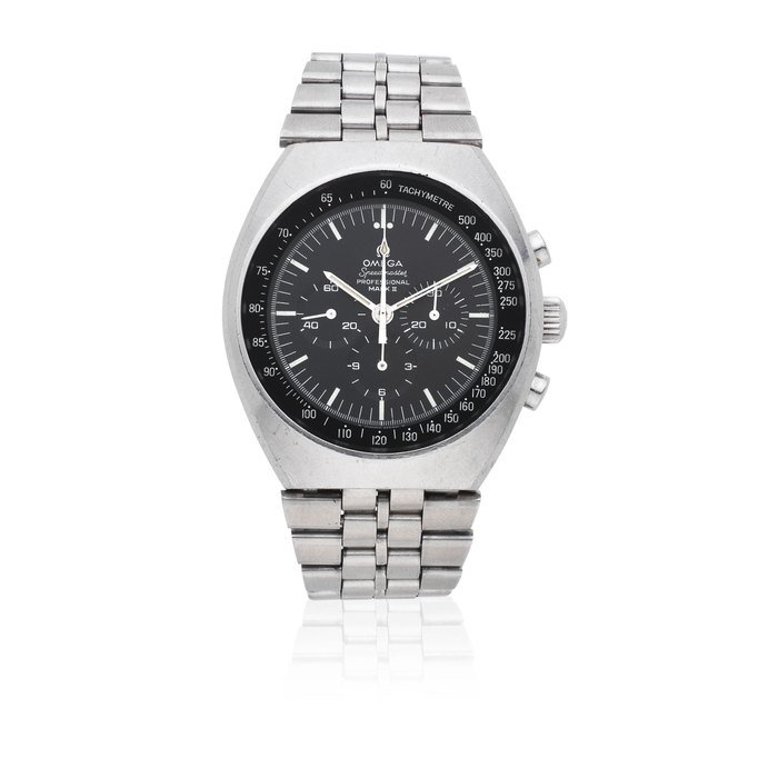 Omega Omega. A stainless steel manual wind chronograph bracelet watch Speedmaster Professional Mark II, Ref: 145.014, Circa 1970