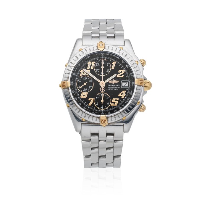 Breitling. A stainless steel and gold automatic calendar chronograph bracelet watch Chronomat, Ref: B13350, Sold 23rd November 2000