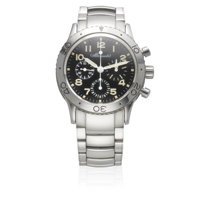 Breguet. A stainless steel automatic chronograph bracelet watch Type XX Aeronavale, Ref: 3800, Sold 24th December 1996