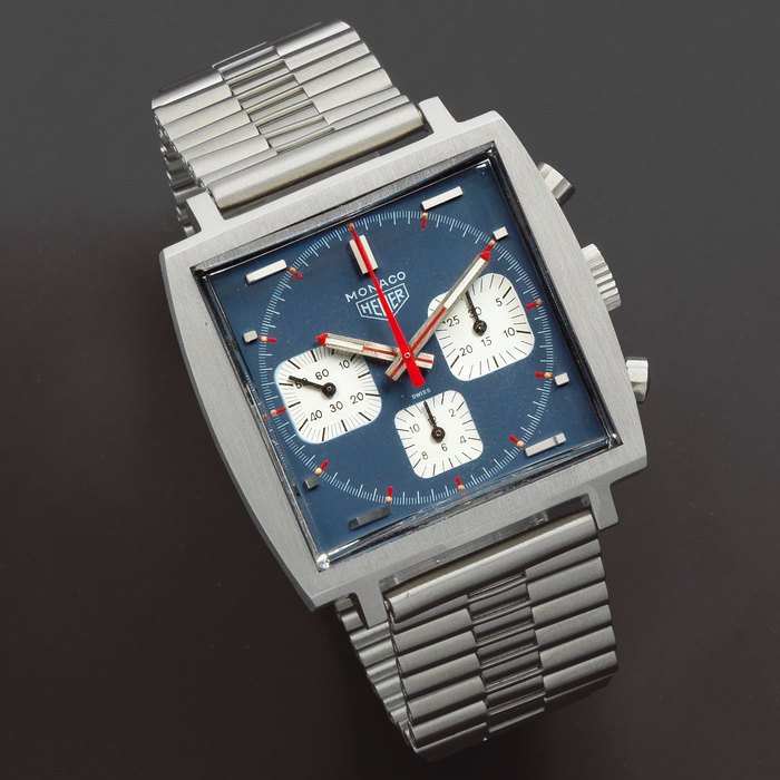 Heuer. A stainless steel manual wind chronograph bracelet watch Monaco, Ref: 73633B, Circa 1972