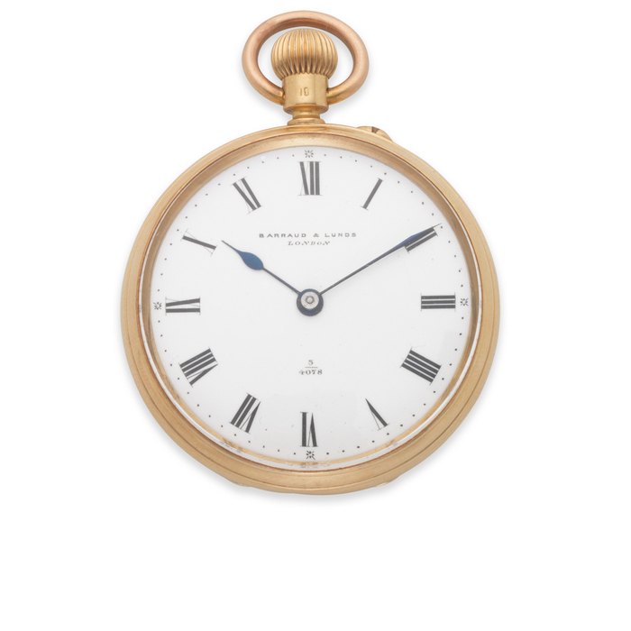 Barraud & Lunds, Cornhill, London. An 18K gold keyless wind open face pocket watch London Hallmark for 1896