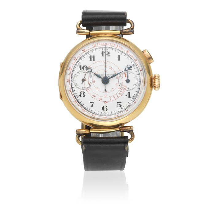 Lemania. An 18K gold manual wind single button chronograph wristwatch Circa 1940