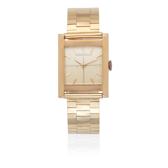 Jaeger-LeCoultre. An 18K gold manual wind rectangular bracelet watch Circa 1959