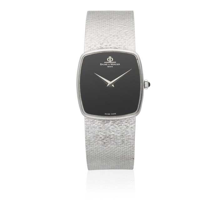 Baume & Mercier. An 18K white gold manual wind cushion form bracelet watch Ref: 37060 9, Circa 1980